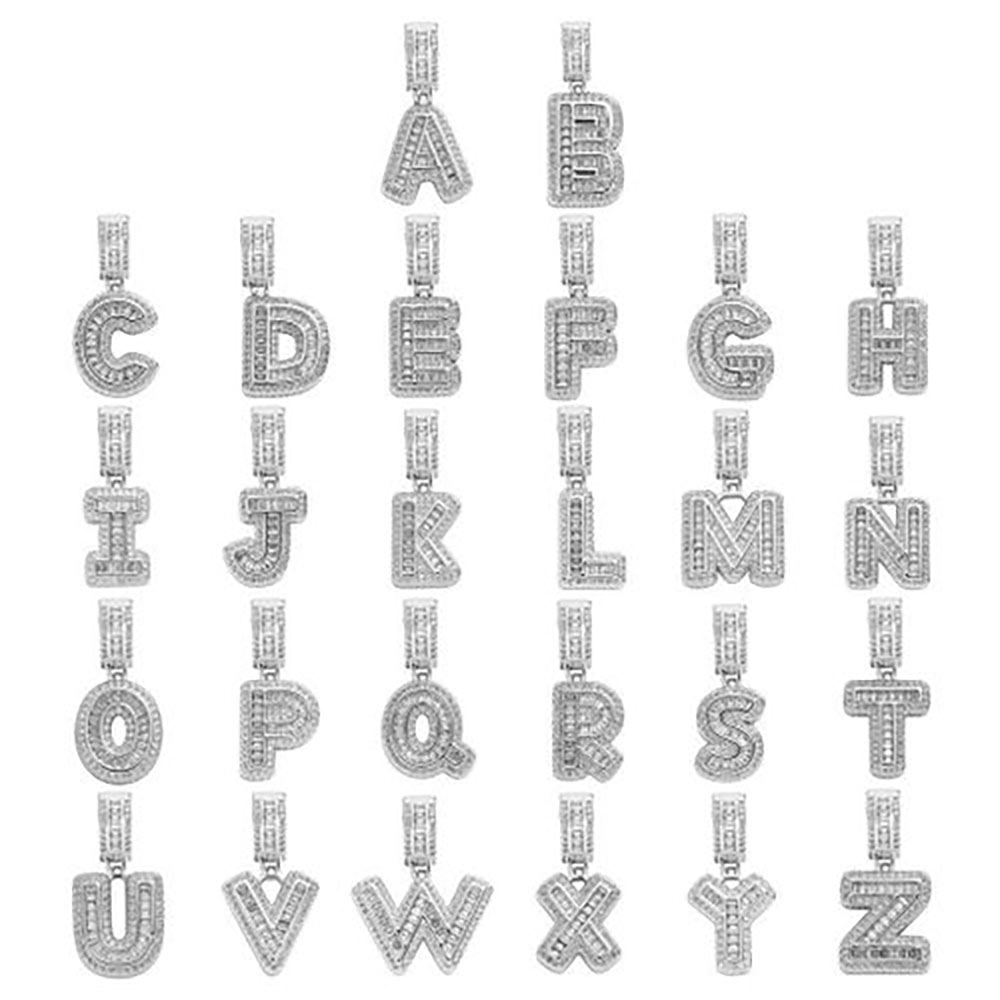 Initial Letter Necklace 18K Gold - จริง18K ชุบทองตัวอักษรเริ่มต้นฮิปฮอป Bling zircon น้ำตาล SINGLE