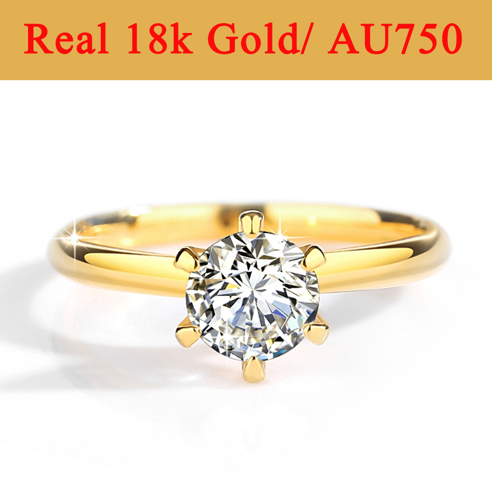 Moissanite Engagement Ring 1 Carat - ทองจริง 18K Moissanite แหวน Hollow ผู้หญิงงานแต่งงาน