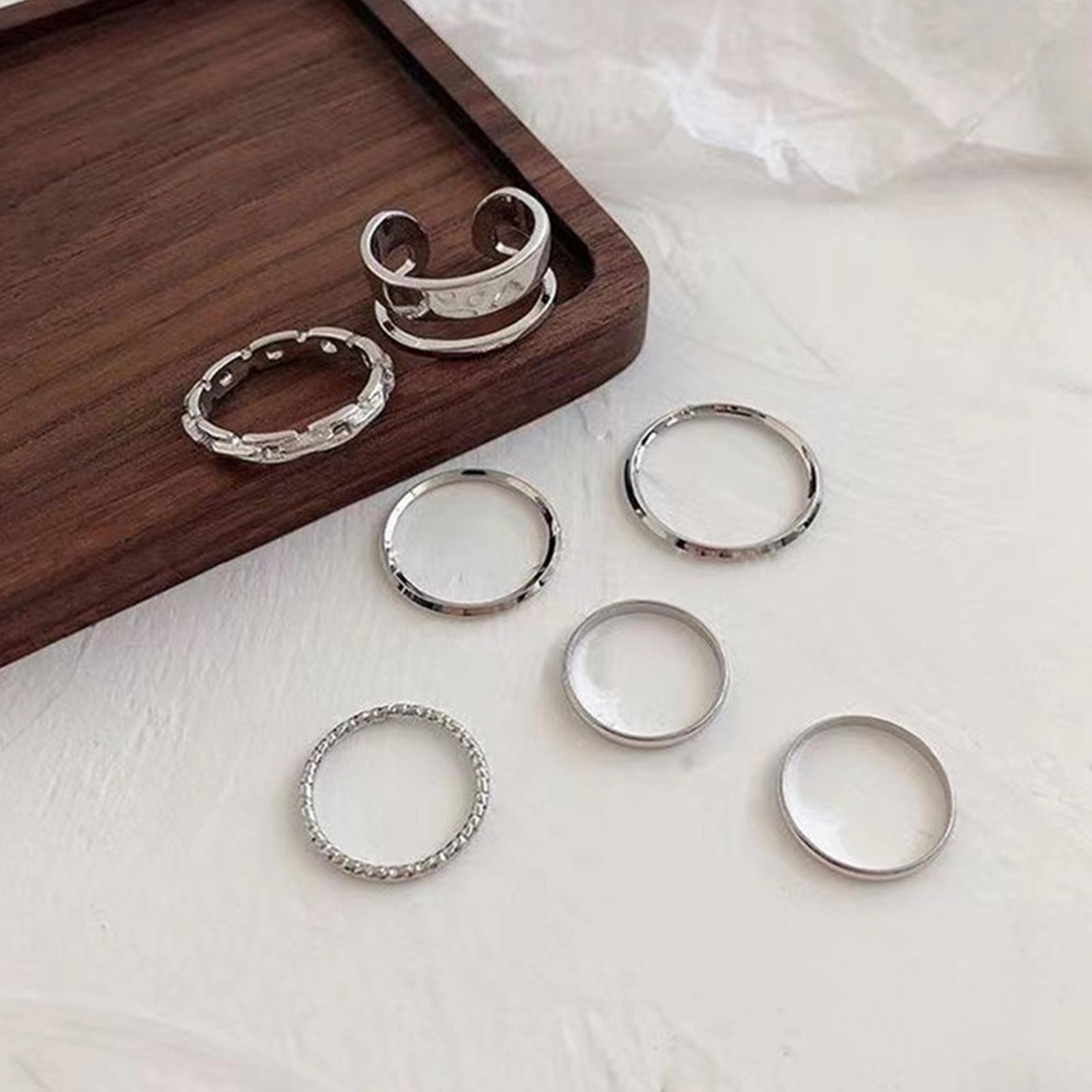 Vintage Punk Knuckle Rings Set - ชุดแหวนฮิปฮอปสำหรับผู้หญิง สีเงินวินเทจ แหวนข้อต่อแบบซ้อนกันได้ สำหรับผู้หญิง สไตล์พังก์ แหวนนิ้ว