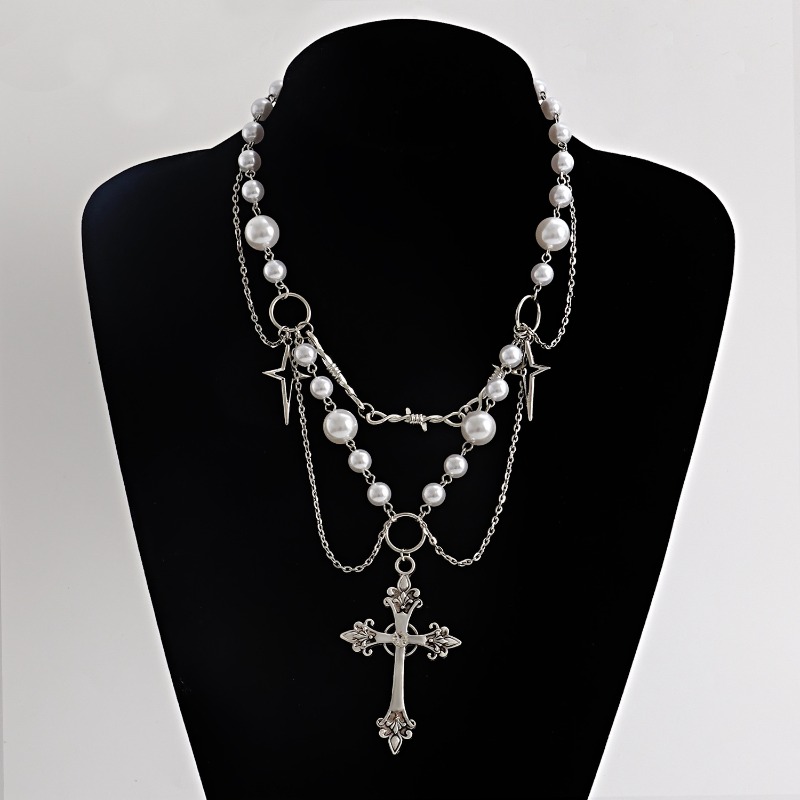 Punk Crosses จี้สร้อยคอ Gothic - Pearl Choker Necklace Vintage บทวิจารณ์และราคา