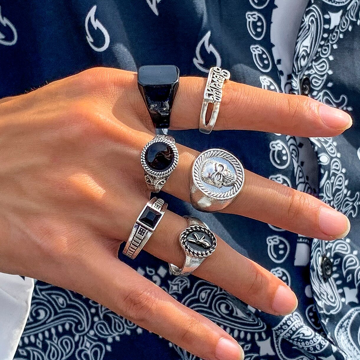 ชุดแหวนสีเงินโบราณหัวกะโหลกแนว - Vintage Punk Knuckle Rings Set บทวิจารณ์และราคา