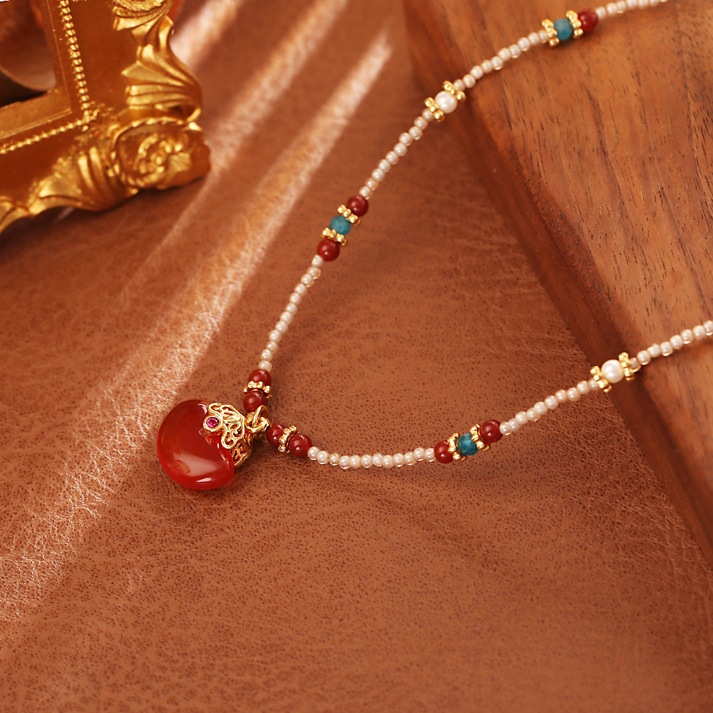 สร้อยคอจี้หยกแดงธรรมชาติสไตล์จ - Pearl Choker Necklace Vintage บทวิจารณ์และราคา
