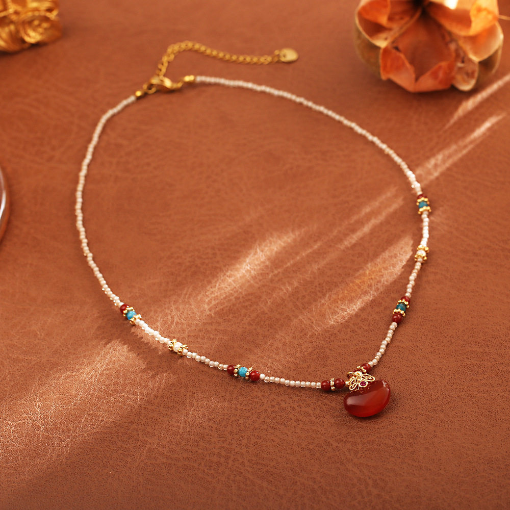 สร้อยคอจี้หยกแดงธรรมชาติสไตล์จ - Pearl Choker Necklace Vintage บทวิจารณ์และราคา