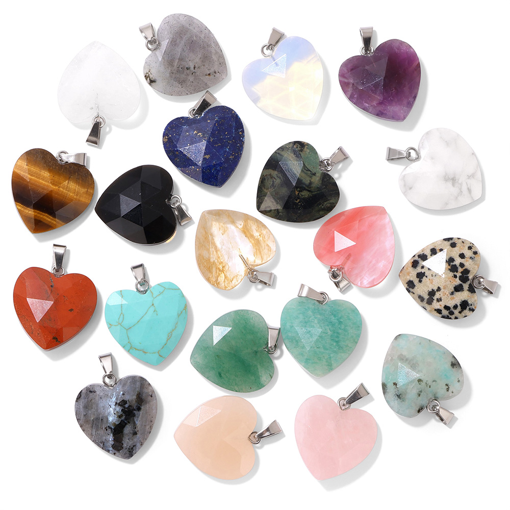 จี้รูปหัวใจเหลี่ยมเพชรพลอยขนาด - Crystal Pendant Necklace Natural Stone บทวิจารณ์และราคา
