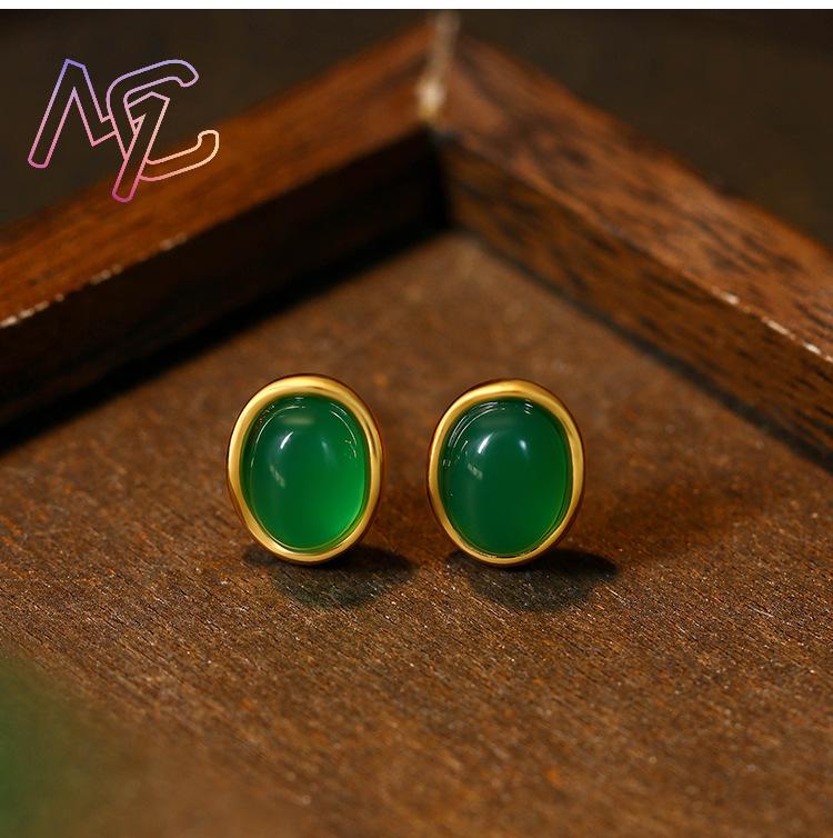 ต่างหูหยกธรรมชาติสีเขียว เครื่ - Earrings บทวิจารณ์และราคา