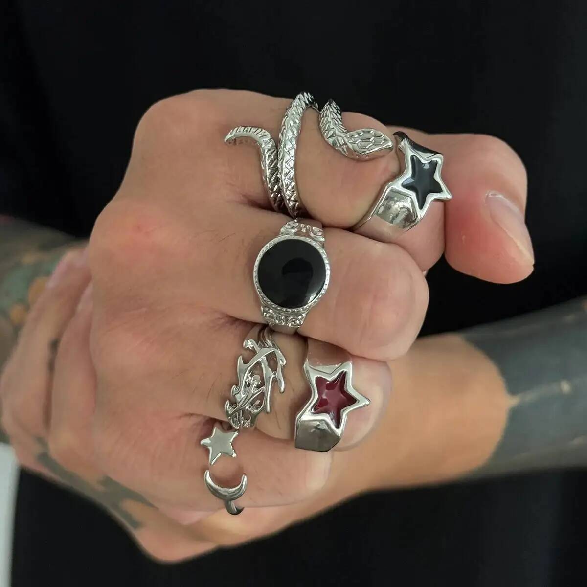 ชุดแหวนเปิดลายงูสไตล์โกธิค 6 ช - Vintage Punk Knuckle Rings Set บทวิจารณ์และราคา