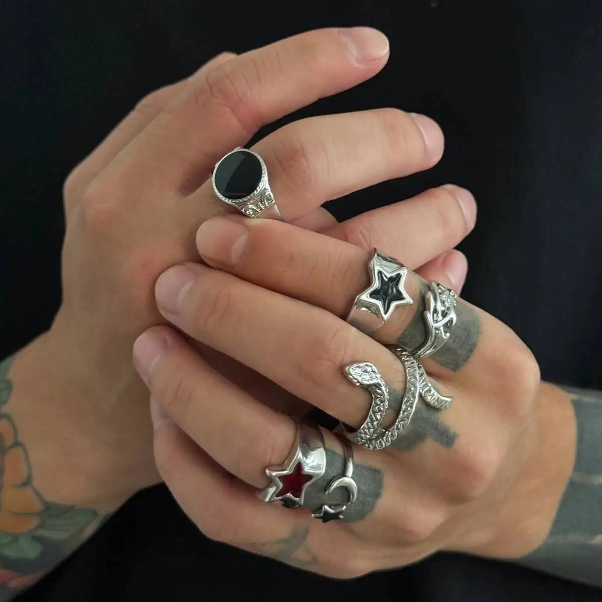 ชุดแหวนเปิดลายงูสไตล์โกธิค 6 ช - Vintage Punk Knuckle Rings Set บทวิจารณ์และราคา