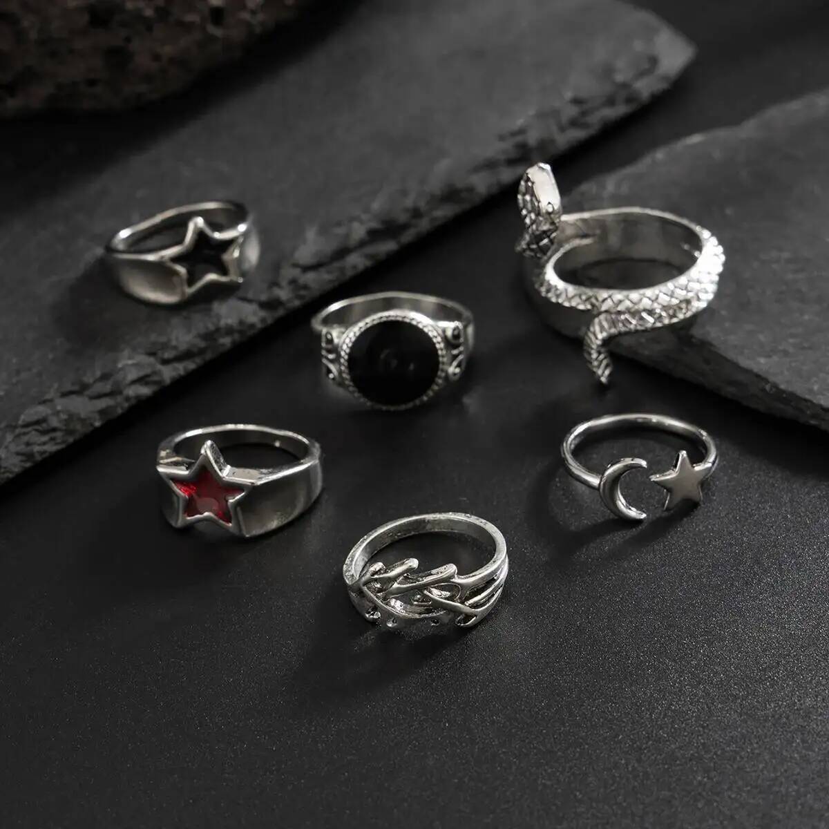 ชุดแหวนเปิดลายงูสไตล์โกธิค 6 ช - Vintage Punk Knuckle Rings Set บทวิจารณ์และราคา