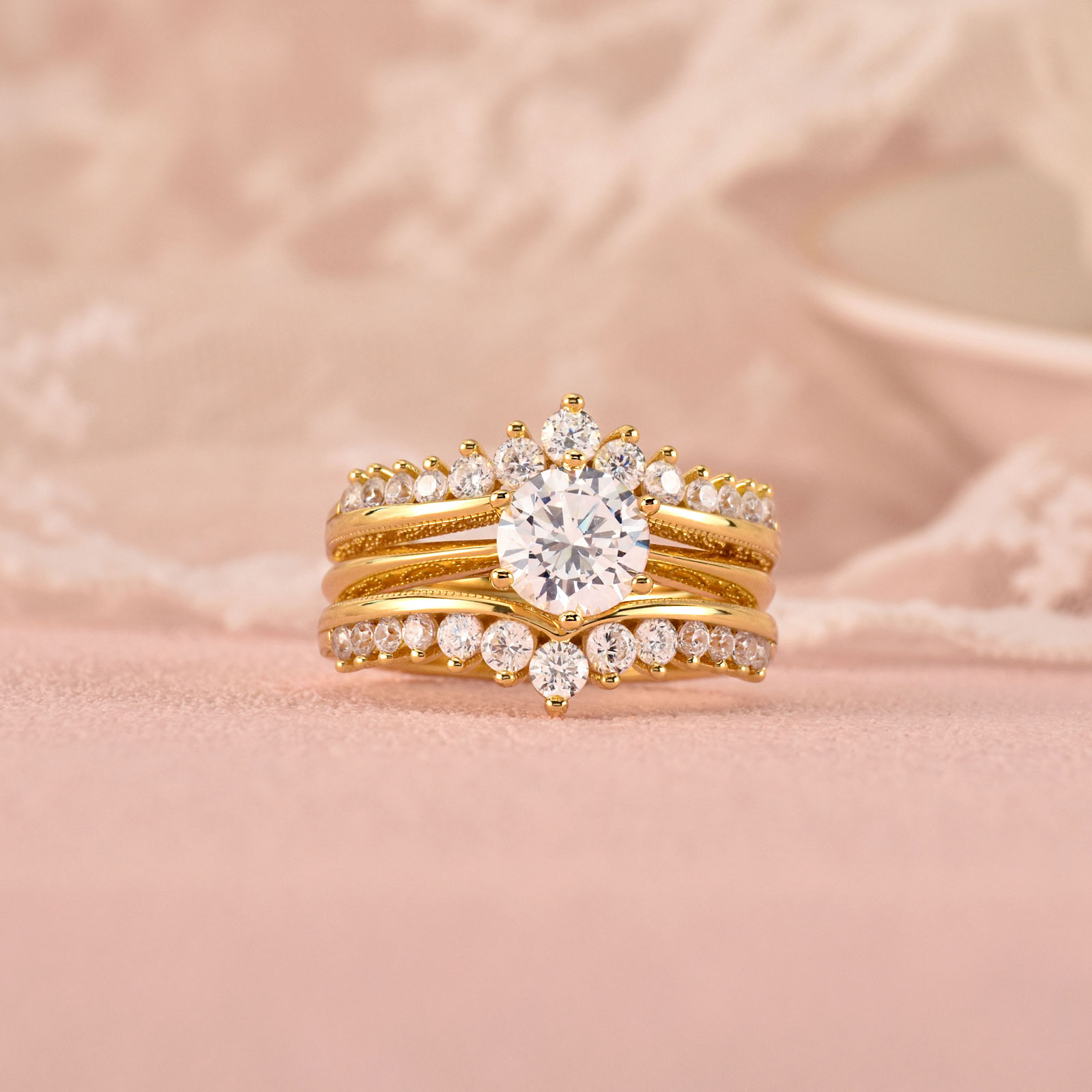 ชุดแหวนแต่งงานชุบทองคำขาว 14k  - Moissanite Engagement Ring 1 Carat บทวิจารณ์และราคา