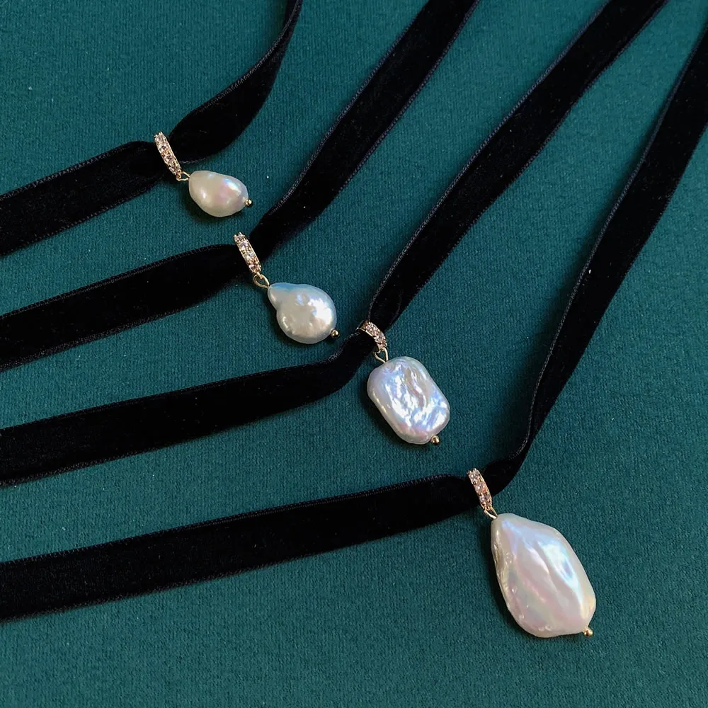 กํามะหยี่สีดําริบบิ้นChokerไม่ - Pearl Choker Necklace Vintage บทวิจารณ์และราคา