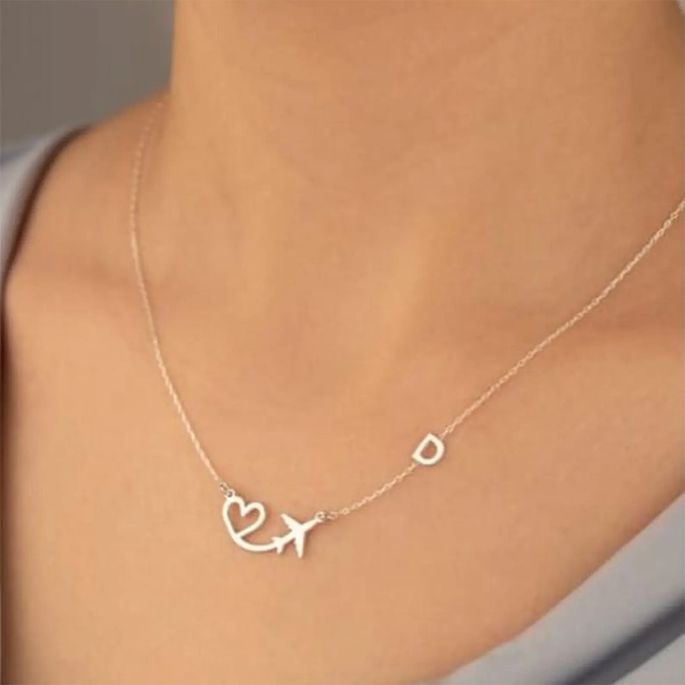 สร้อยคอจี้รูปเครื่องบินรูปหัวใ - Custom Name Necklace Stainless Steel บทวิจารณ์และราคา