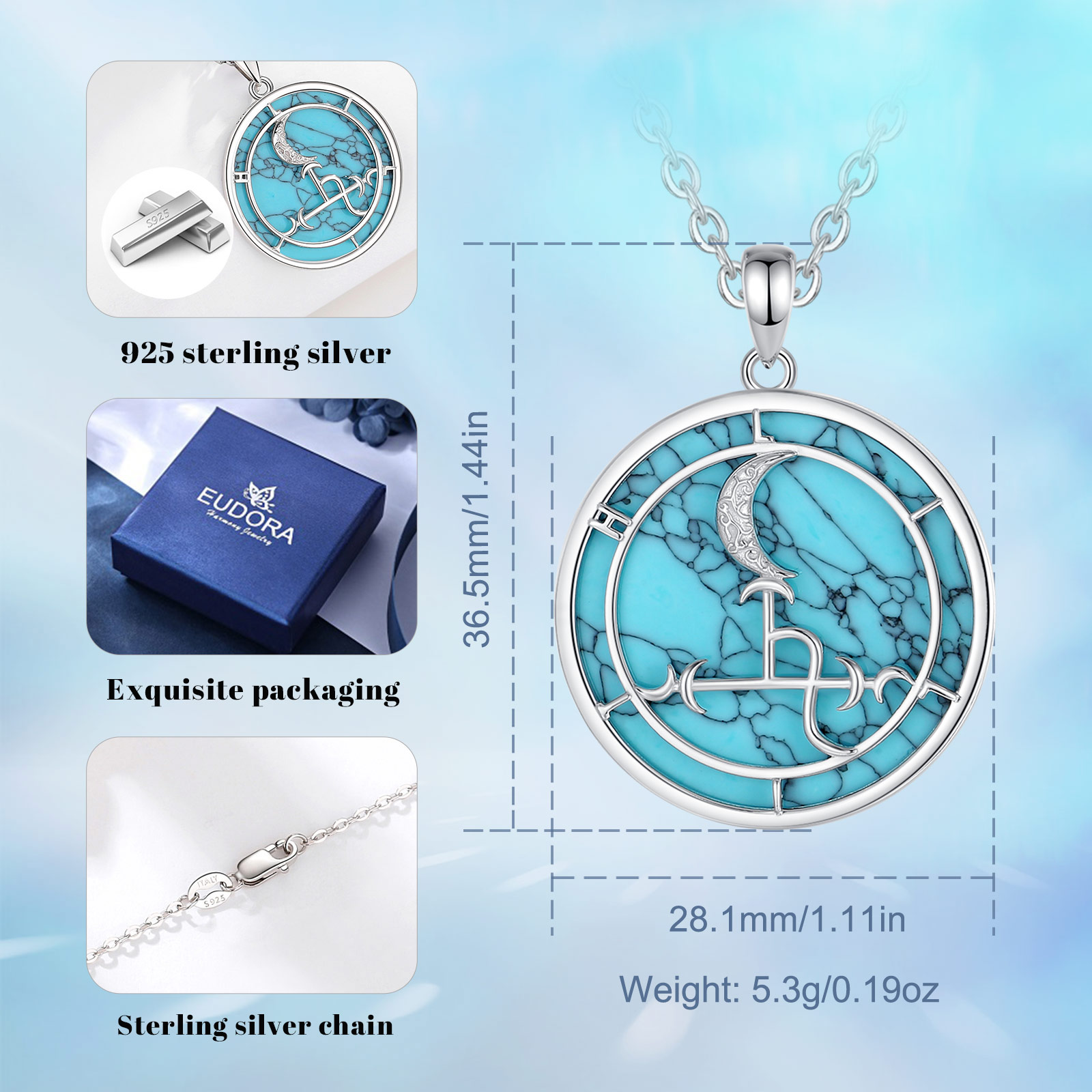 Eudora 925จี้สร้อยคอจี้พระจันท - 925 Sterling Silver Chain Necklace Men บทวิจารณ์และราคา