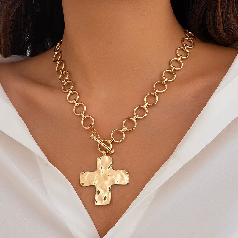สร้อยคอทองคำชุบแบบหนา ดีไซน์กา - Cross Pendant Necklace Gold บทวิจารณ์และราคา
