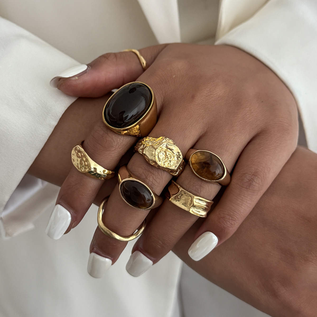 แหวนนิ้วโลหะประดับพลอยสีเหลือง - Vintage Punk Knuckle Rings Set บทวิจารณ์และราคา
