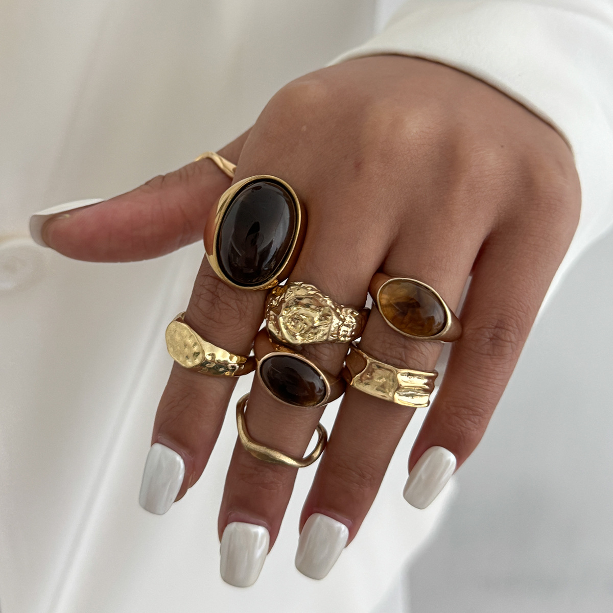 แหวนนิ้วโลหะประดับพลอยสีเหลือง - Vintage Punk Knuckle Rings Set บทวิจารณ์และราคา