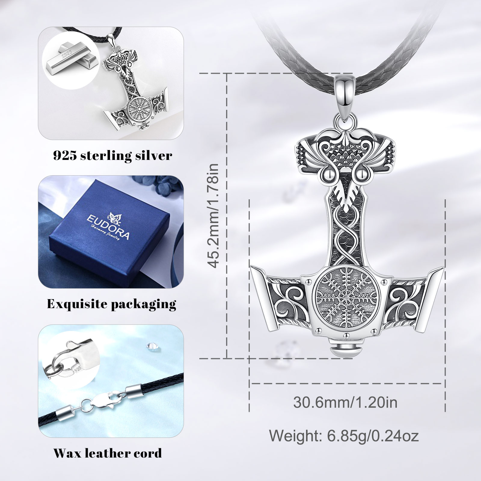 Eudora 925 เงินสเตอร์ลิงนอร์สไ - 925 Sterling Silver Chain Necklace Men บทวิจารณ์และราคา
