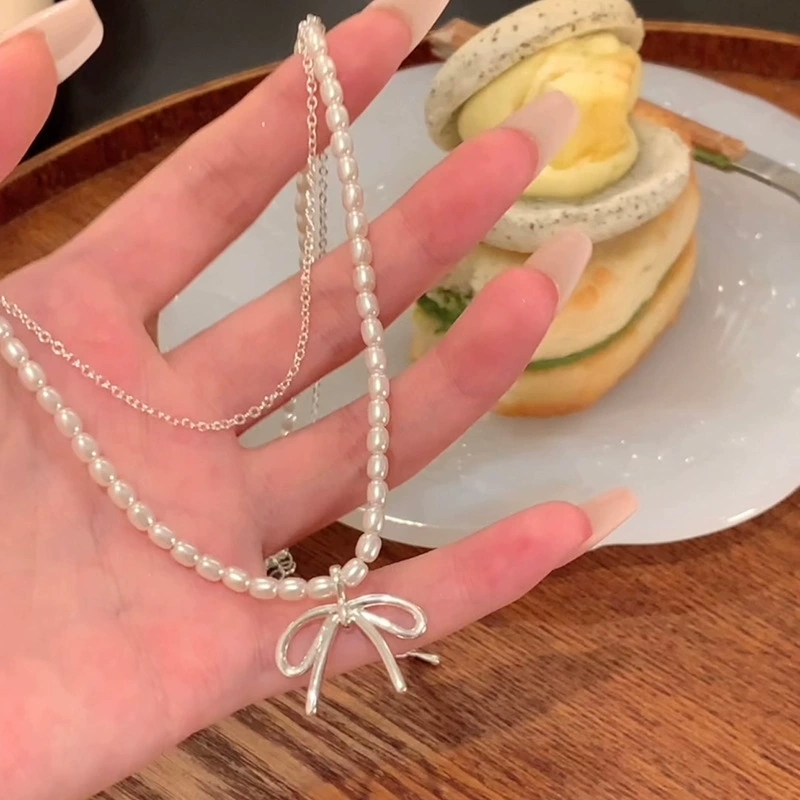 แฟชั่นวินเทจโบว์โบว์ประดับมุก  - Layered Pendant Necklace Aesthetic บทวิจารณ์และราคา