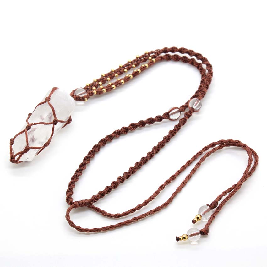 คริสตัลควอตซ์ Macrame ถักหินสร - Crystal Pendant Necklace Natural Stone บทวิจารณ์และราคา