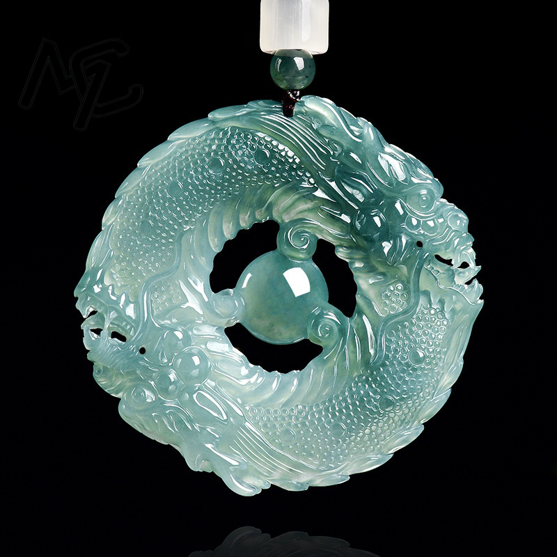 หยกธรรมชาติแท้ สีฟ้าน้ำทะเล หย - Necklaces บทวิจารณ์และราคา
