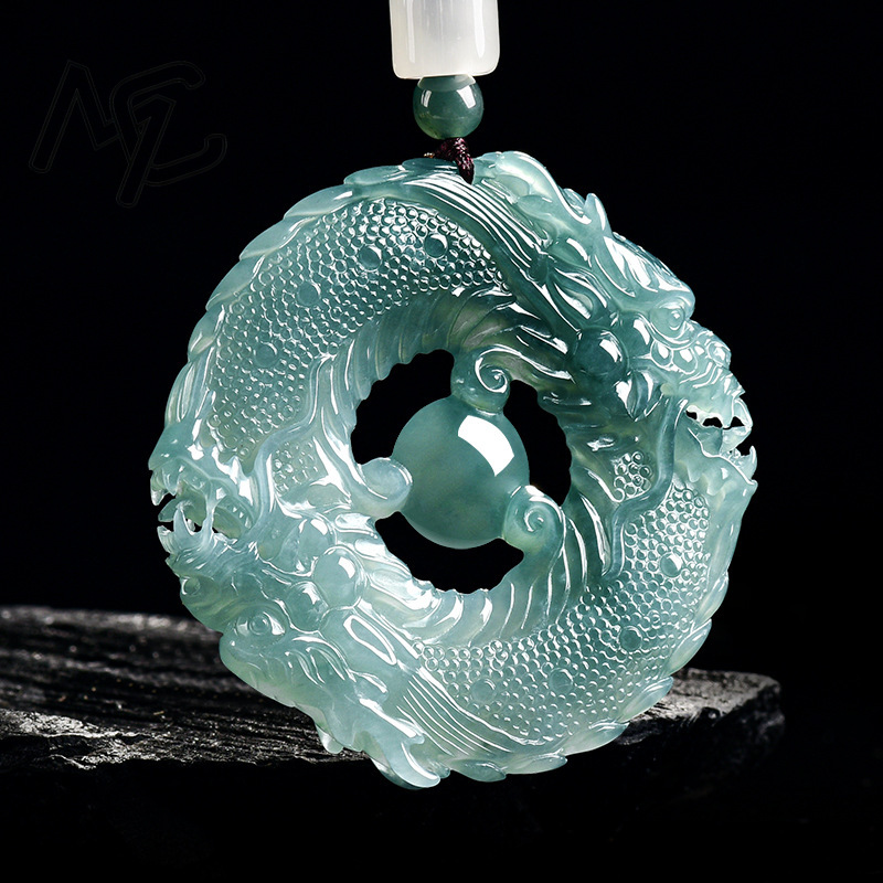 หยกธรรมชาติแท้ สีฟ้าน้ำทะเล หย - Necklaces บทวิจารณ์และราคา