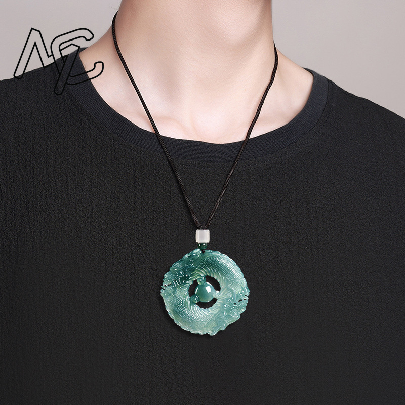 หยกธรรมชาติแท้ สีฟ้าน้ำทะเล หย - Necklaces บทวิจารณ์และราคา