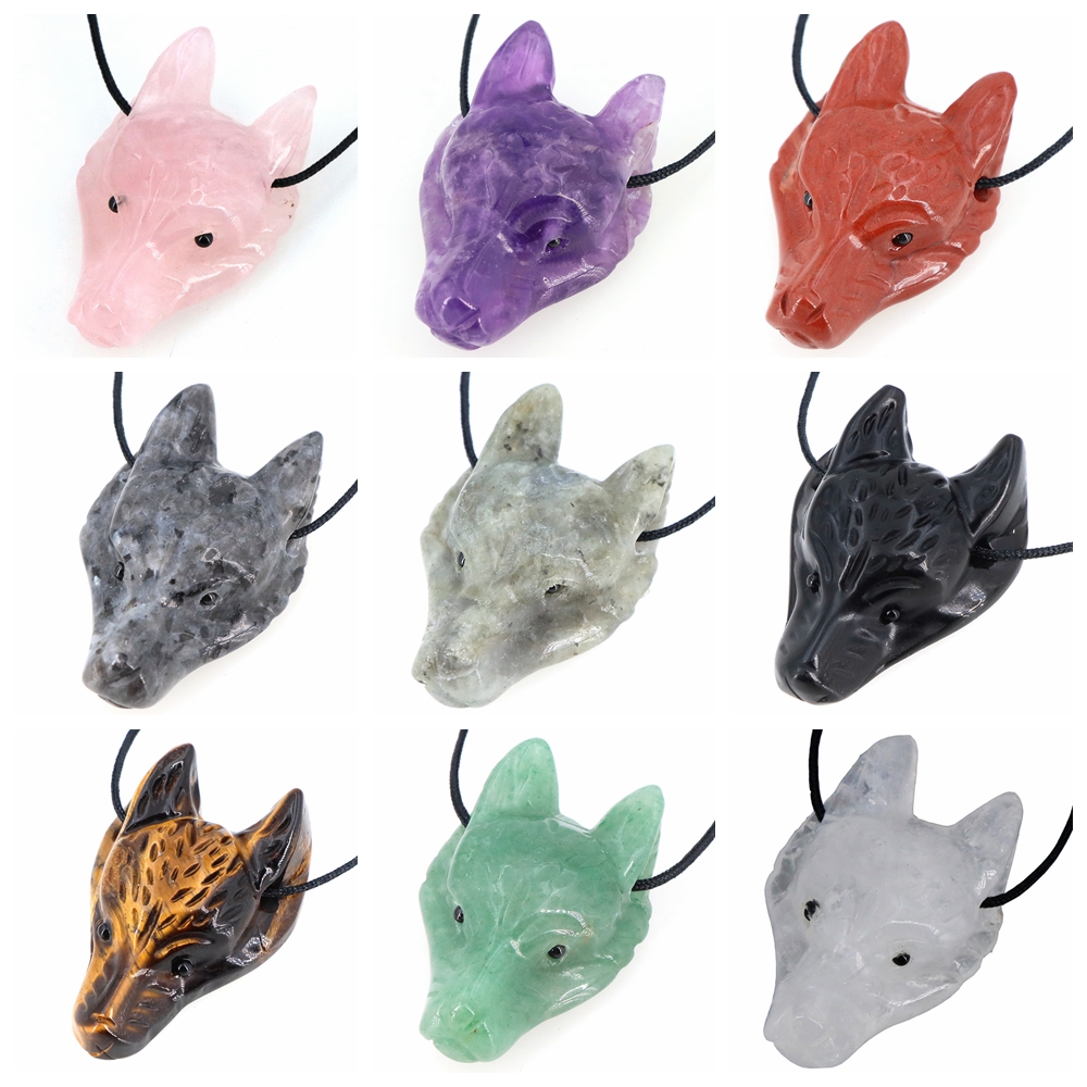 จี้หินรูปหัวหมาป่าขนาด 40 มม.  - Crystal Pendant Necklace Natural Stone บทวิจารณ์และราคา