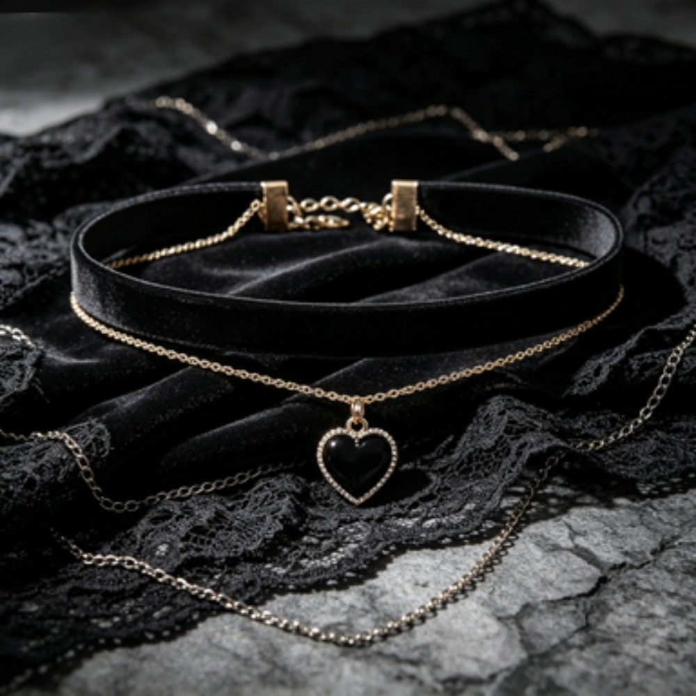 สร้อยคอจี้รูปหัวใจสีดำหลายชั้น - Layered Pendant Necklace Aesthetic บทวิจารณ์และราคา
