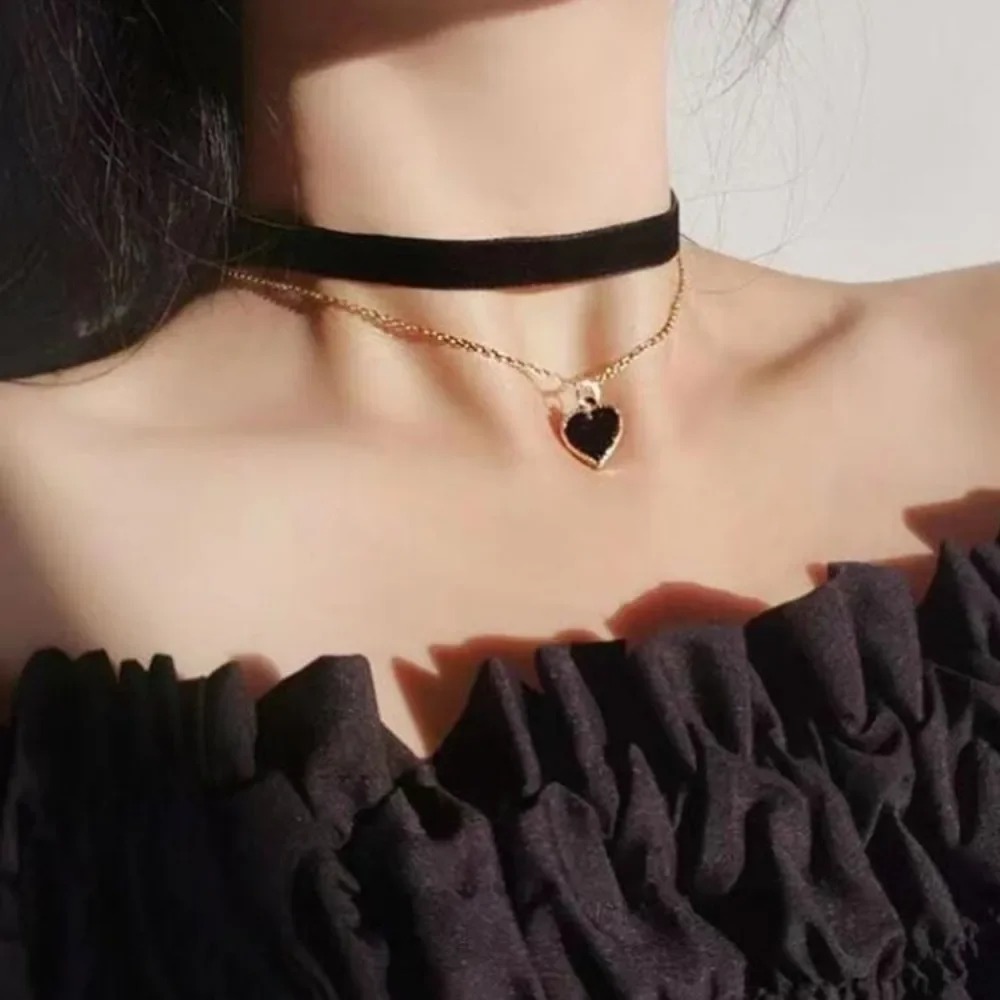 สร้อยคอจี้รูปหัวใจสีดำหลายชั้น - Layered Pendant Necklace Aesthetic บทวิจารณ์และราคา