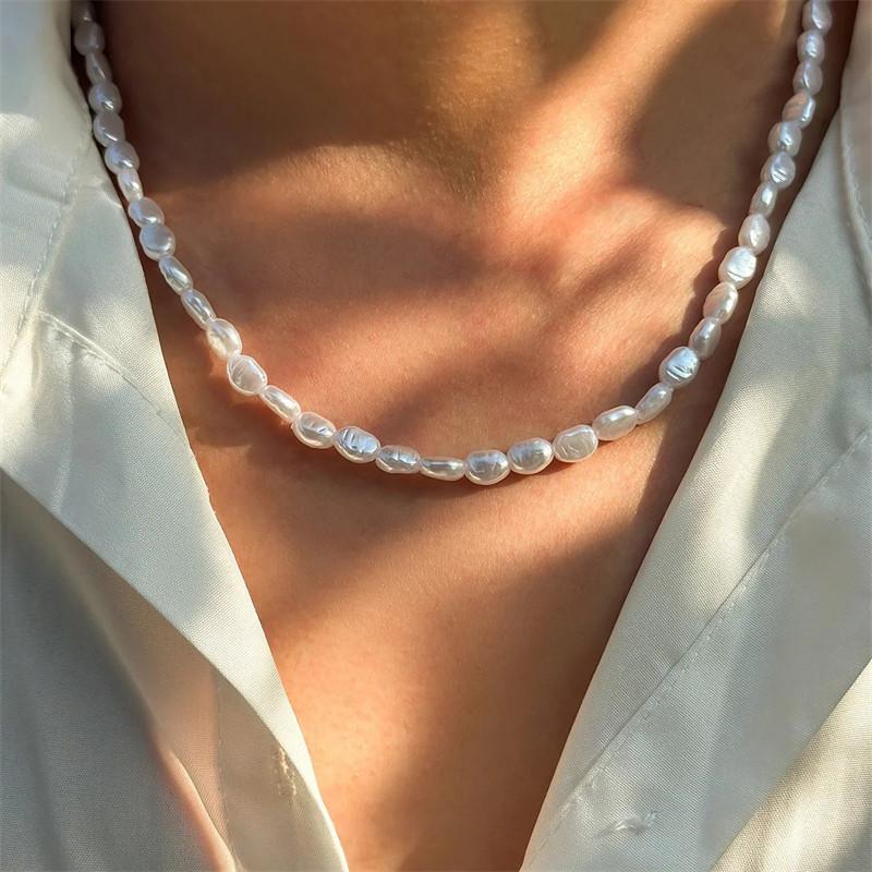 สร้อยคอไข่มุกเทียมแบบเรียบง่าย - Pearl Choker Necklace Vintage บทวิจารณ์และราคา
