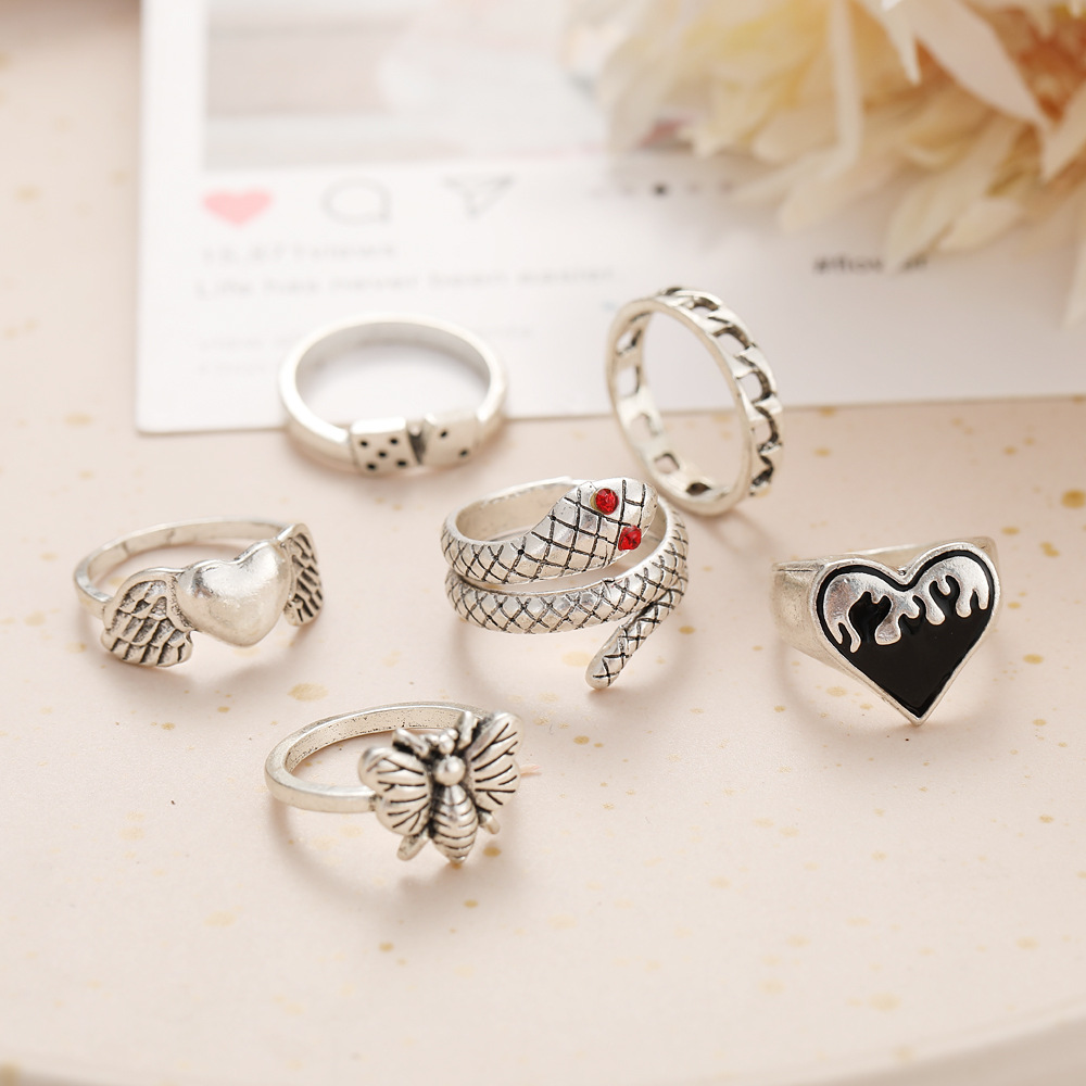 ชุดแหวนนิ้วลายงูสไตล์วินเทจ 6  - Vintage Punk Knuckle Rings Set บทวิจารณ์และราคา