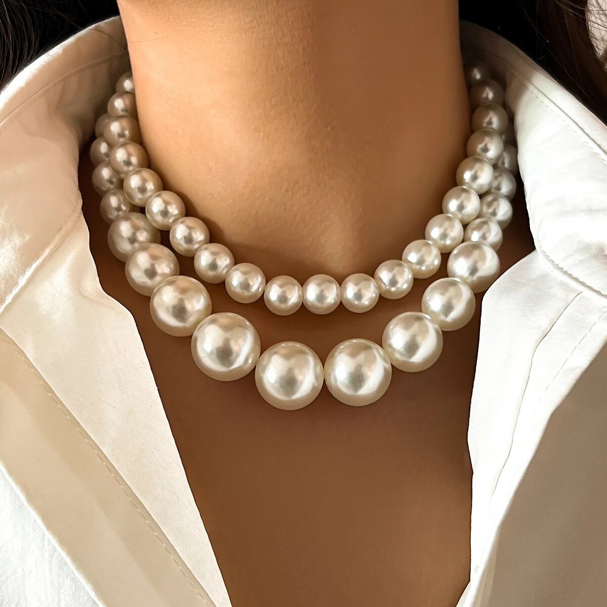 2 ชิ้น/เซ็ตยุ้ยเลียนแบบขนาดใหญ - Pearl Choker Necklace Vintage บทวิจารณ์และราคา