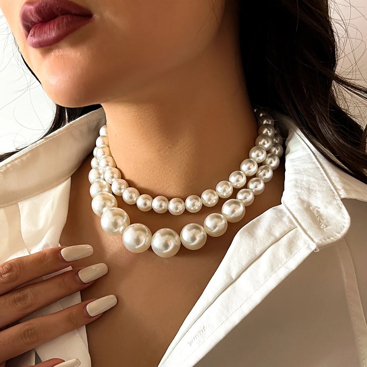 2 ชิ้น/เซ็ตยุ้ยเลียนแบบขนาดใหญ - Pearl Choker Necklace Vintage บทวิจารณ์และราคา
