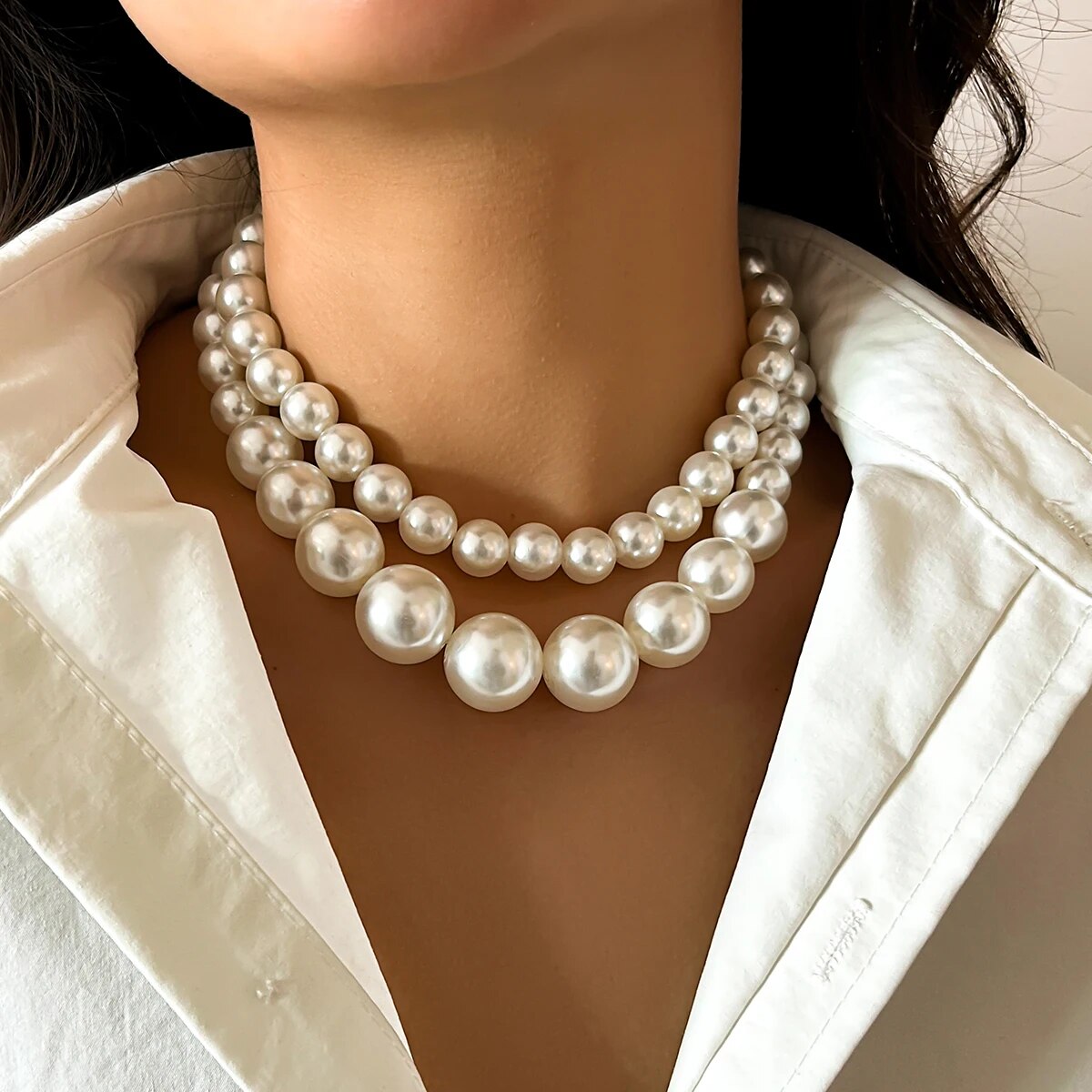 2 ชิ้น/เซ็ตยุ้ยเลียนแบบขนาดใหญ - Pearl Choker Necklace Vintage บทวิจารณ์และราคา