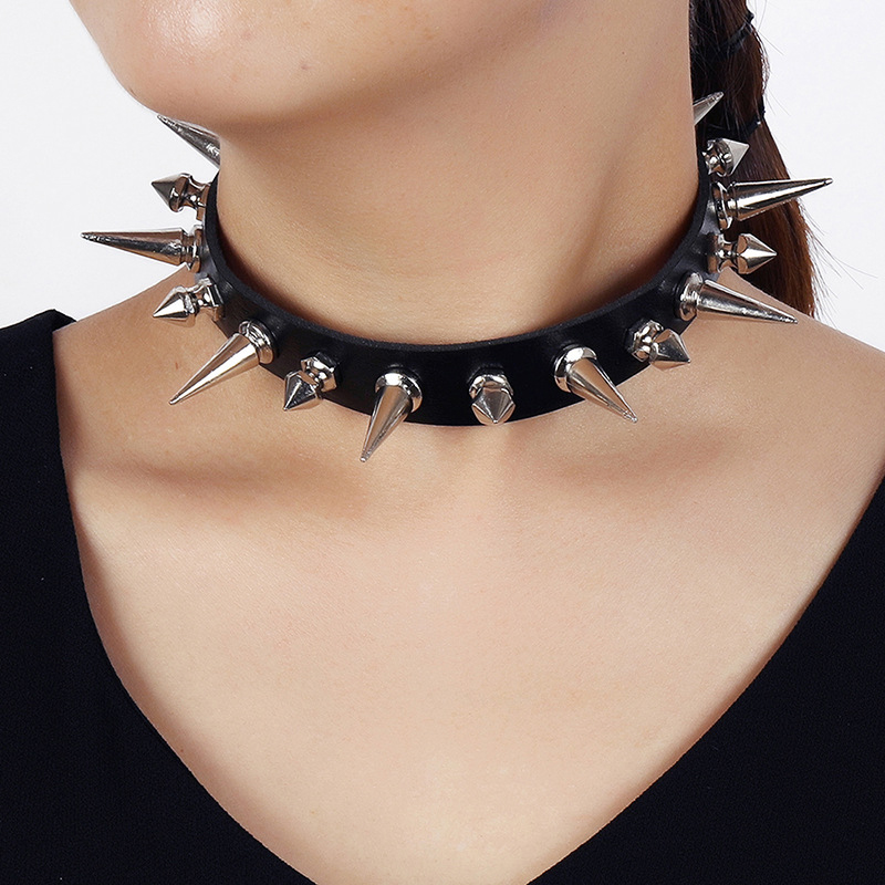 PUNK Choker Long SPIKE COLLAR  - Goth Punk Spike Choker บทวิจารณ์และราคา
