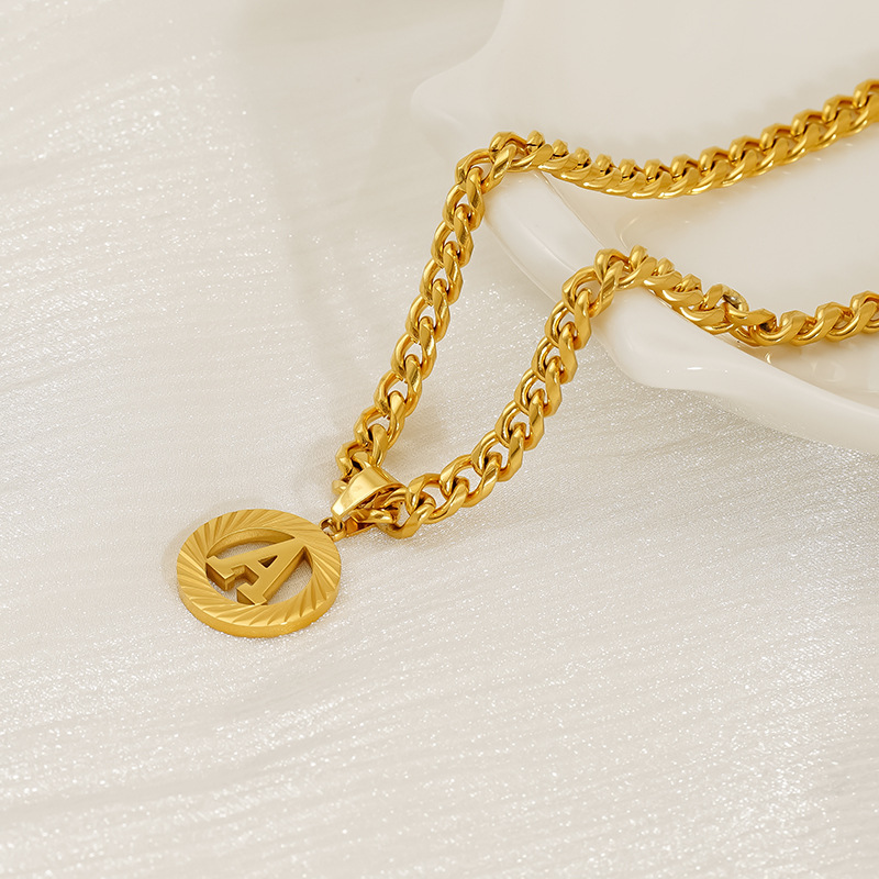 สแตนเลส 5MM Cuban CHAIN สร้อยค - Initial Letter Necklace 18K Gold บทวิจารณ์และราคา