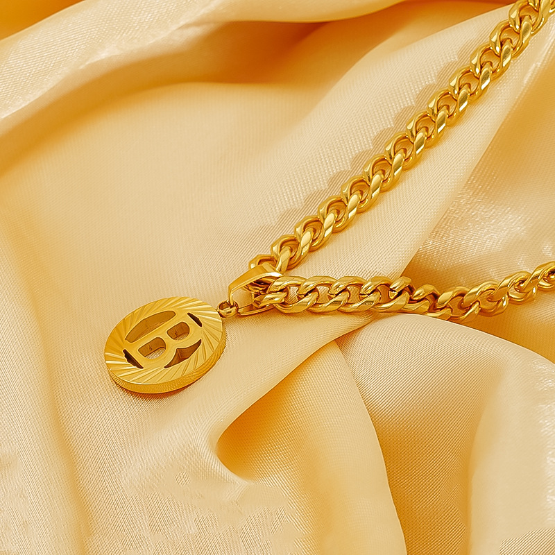 สแตนเลส 5MM Cuban CHAIN สร้อยค - Initial Letter Necklace 18K Gold บทวิจารณ์และราคา
