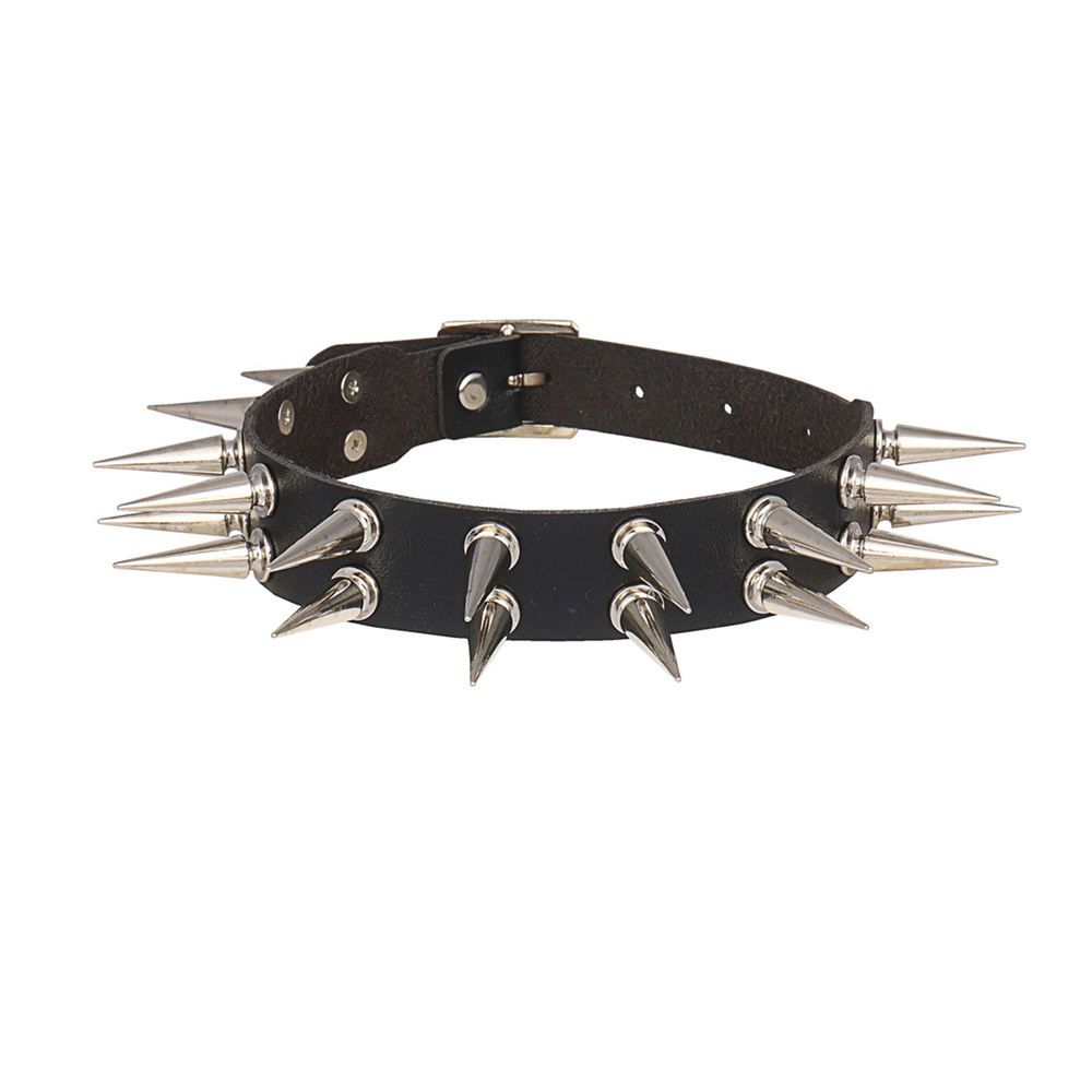 สร้อยคอหนัง PU สีดำแบบหนามแหลม - Goth Punk Spike Choker บทวิจารณ์และราคา