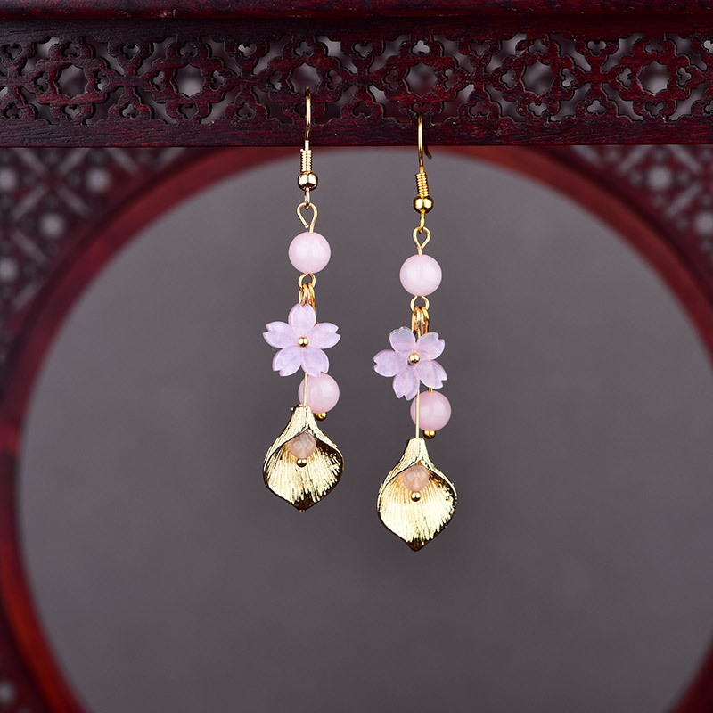 ต่างหูหยกธรรมชาติสีชมพู ลายดอก - Earrings บทวิจารณ์และราคา