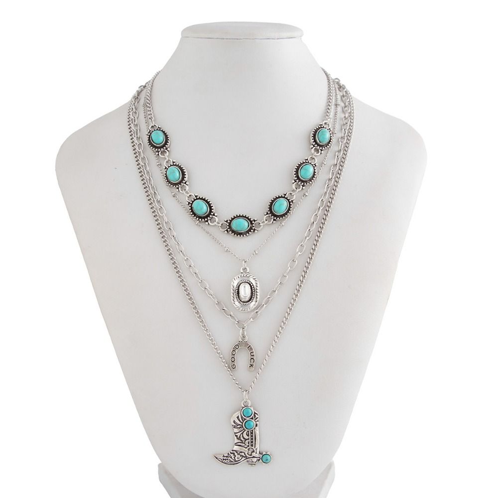 จี้รูปบูทคาวบอย สร้อยคอเทอร์คว - Layered Pendant Necklace Aesthetic บทวิจารณ์และราคา