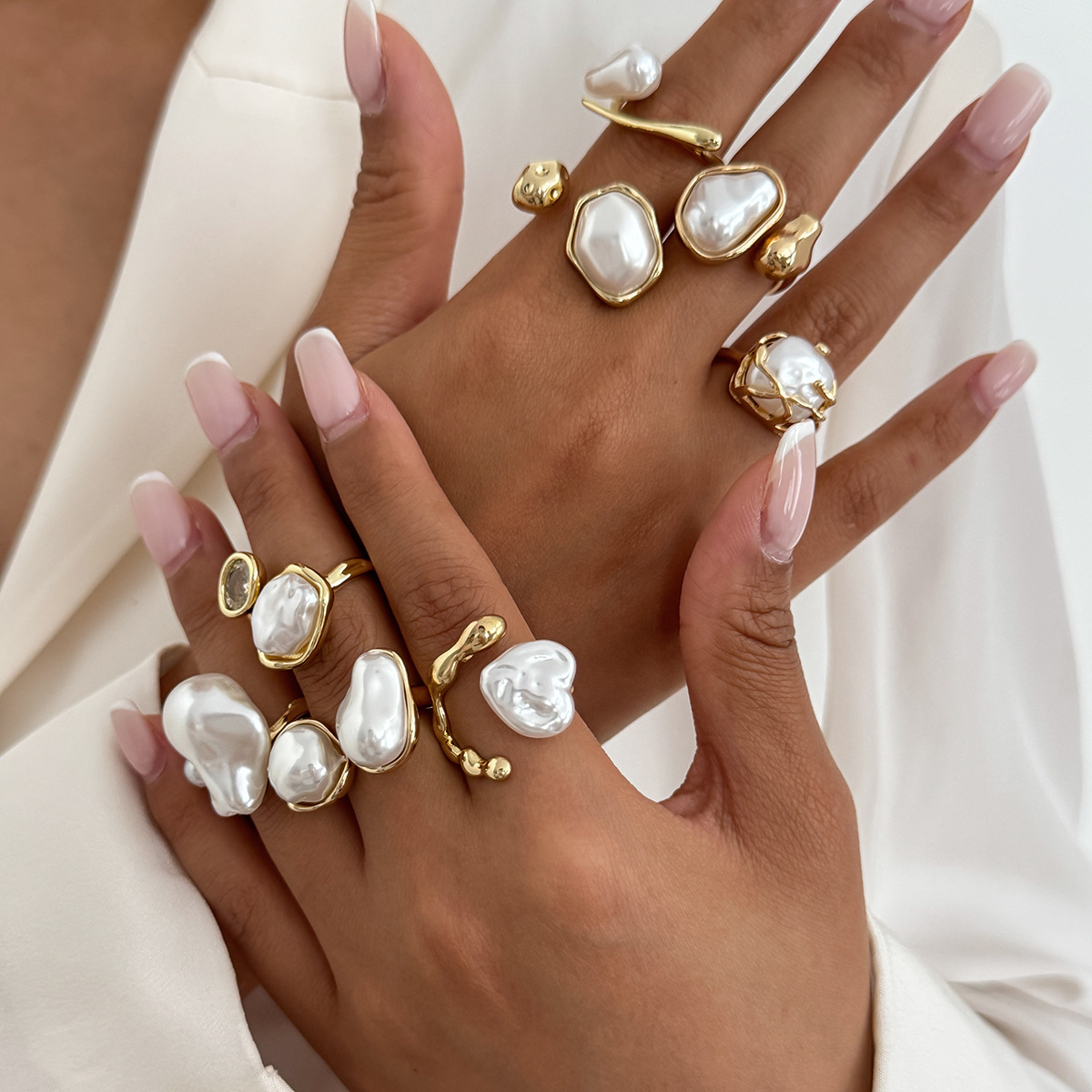 แหวนเปิดประดับมุกเทียมสีทอง 7  - Vintage Punk Knuckle Rings Set บทวิจารณ์และราคา