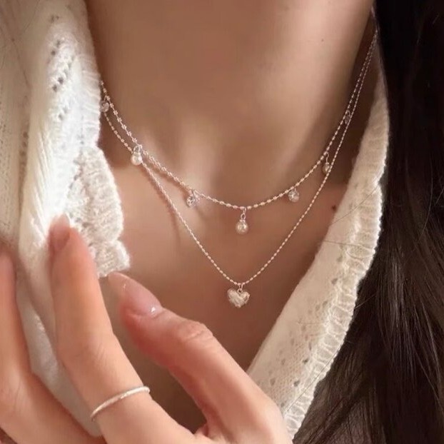 สร้อยคอชุบเงินสองชั้นประดับจี้ - Layered Pendant Necklace Aesthetic บทวิจารณ์และราคา