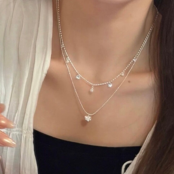 สร้อยคอชุบเงินสองชั้นประดับจี้ - Layered Pendant Necklace Aesthetic บทวิจารณ์และราคา