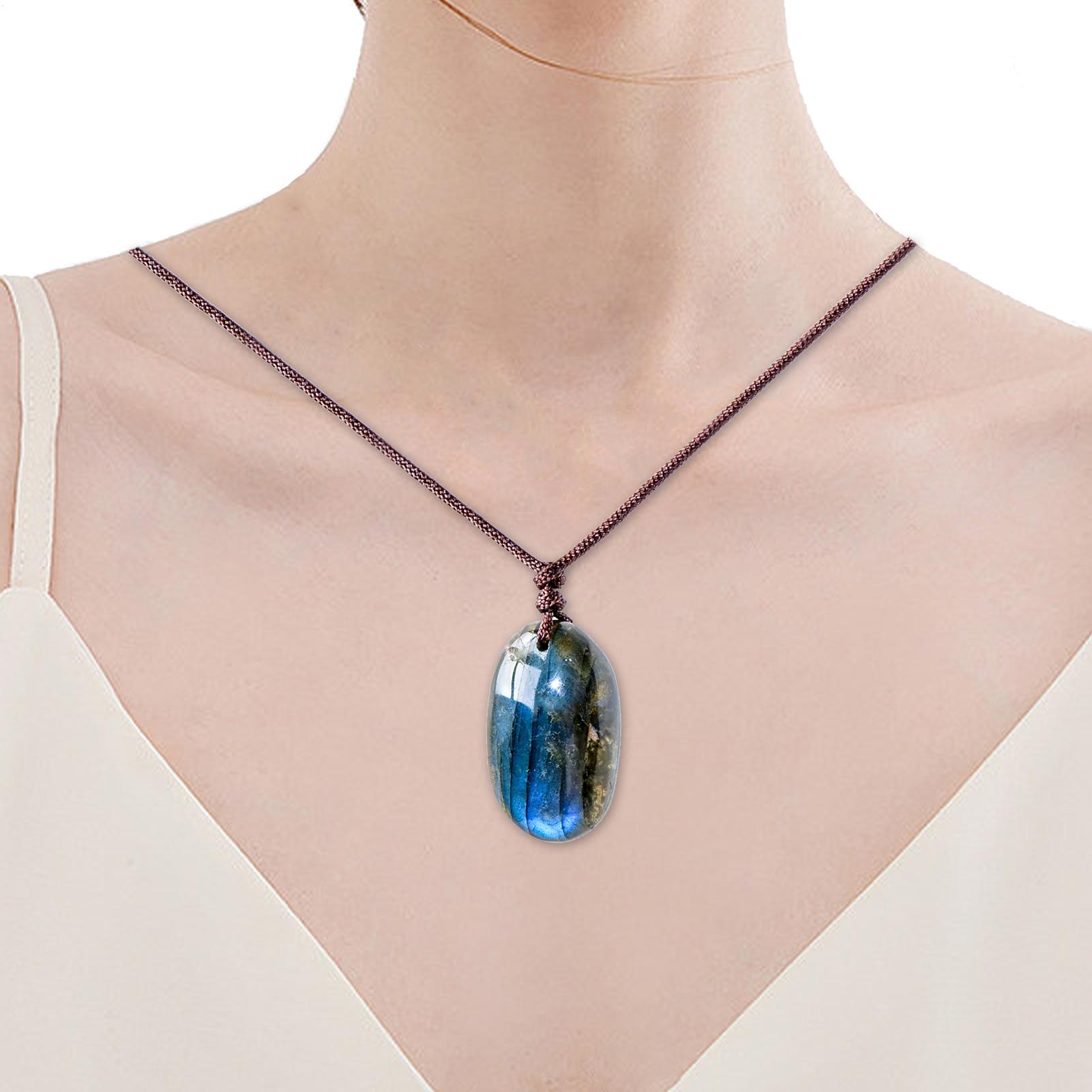 สร้อยคอจี้ลาบราโดไรต์ธรรมชาติ  - Crystal Pendant Necklace Natural Stone บทวิจารณ์และราคา