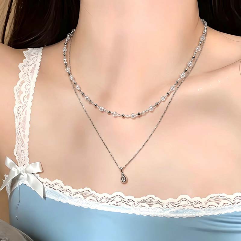 แฟชั่นใหม่จี้หยดน้ำสองชั้นสร้อ - Layered Pendant Necklace Aesthetic บทวิจารณ์และราคา