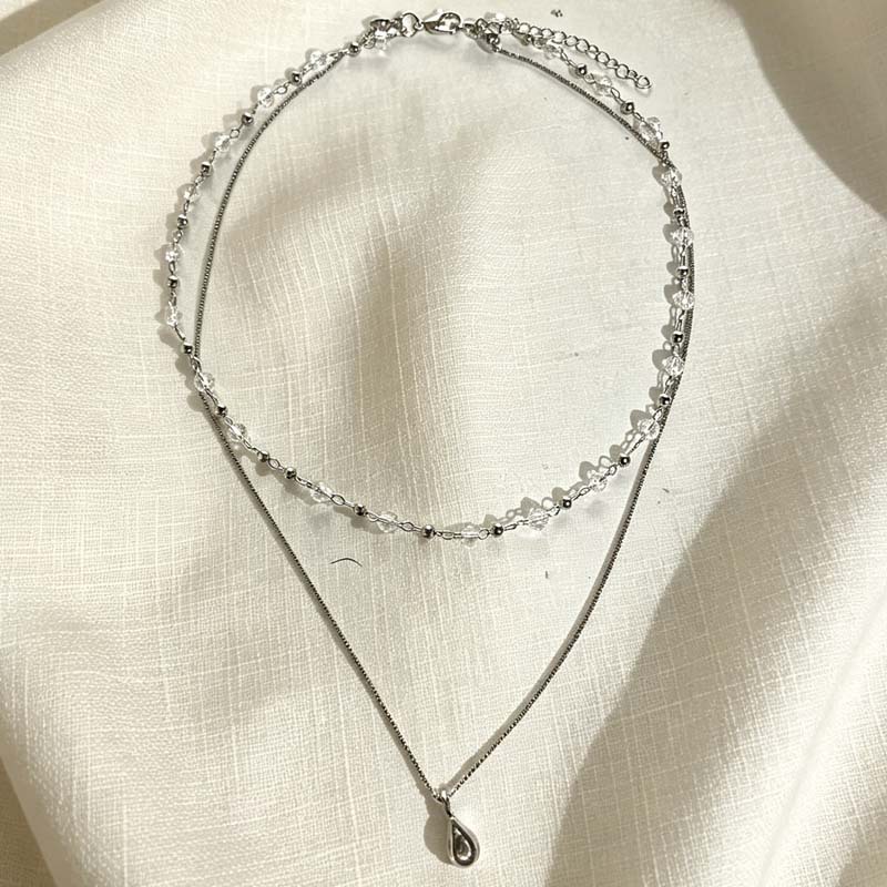 แฟชั่นใหม่จี้หยดน้ำสองชั้นสร้อ - Layered Pendant Necklace Aesthetic บทวิจารณ์และราคา