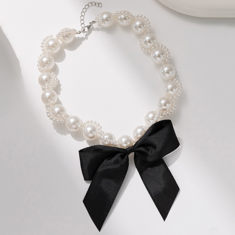 สร้อยคอริบบิ้นมุกเทียมพร้อมโบว - Pearl Choker Necklace Vintage บทวิจารณ์และราคา