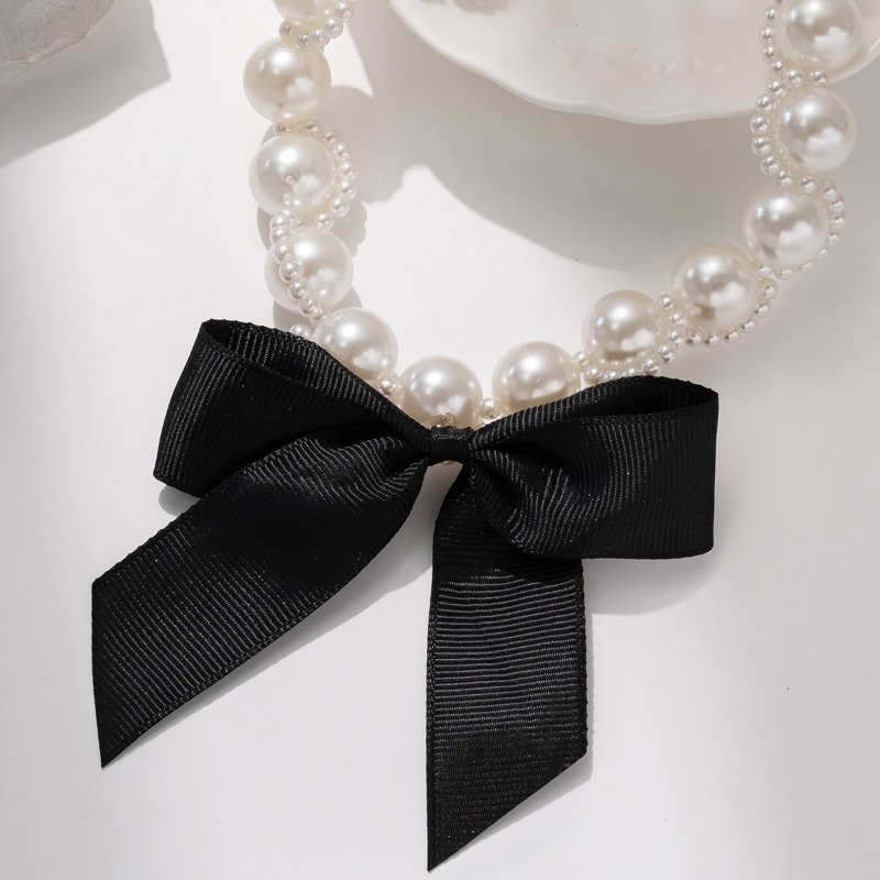 สร้อยคอริบบิ้นมุกเทียมพร้อมโบว - Pearl Choker Necklace Vintage บทวิจารณ์และราคา