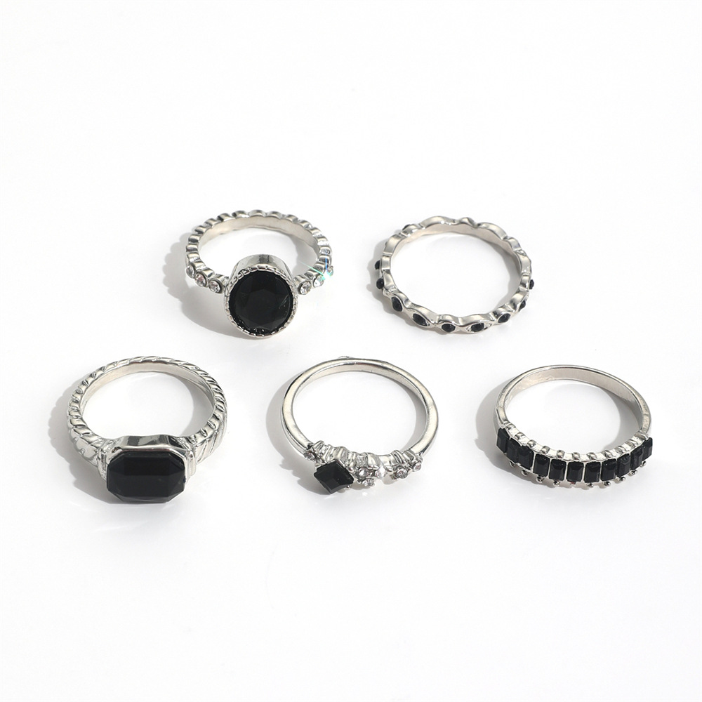 Retro คริสตัลสีดําชุดแหวนหินสํ - Vintage Punk Knuckle Rings Set บทวิจารณ์และราคา