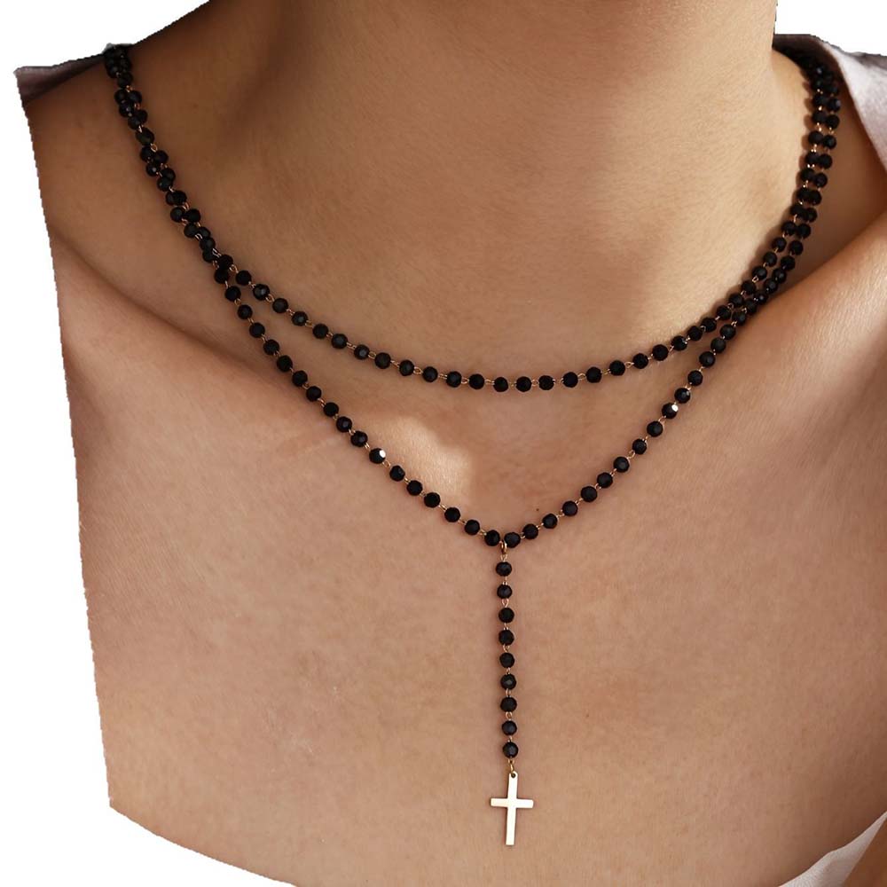 สร้อยคอคริสตัลสีดำสองชั้นสไตล์ - Layered Pendant Necklace Aesthetic บทวิจารณ์และราคา