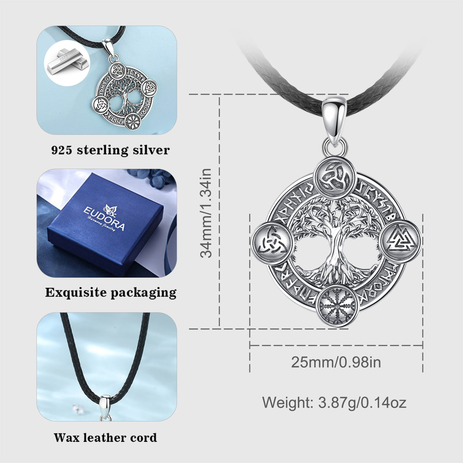 Eudora 925 เงินสเตอร์ลิง Tree  - 925 Sterling Silver Chain Necklace Men บทวิจารณ์และราคา